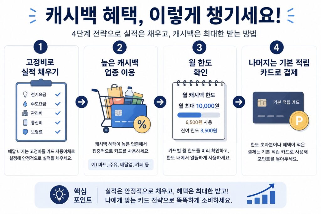 카드 캐시백 최대 받는 법, 전월실적부터 이벤트까지 놓치면 손해인 혜택 총정리 4 고정비와 업종별 한도를 활용해 카드 캐시백을 높이는 4단계 순서