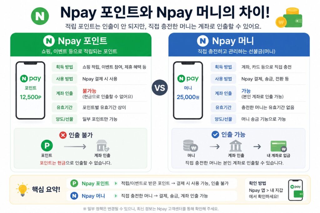 포인트 현금화 방법 총정리, 카드·멤버십 숨은 포인트까지 모으기 4 현금 인출이 불가능한 Npay 포인트와 인출 가능한 Npay 머니 비교