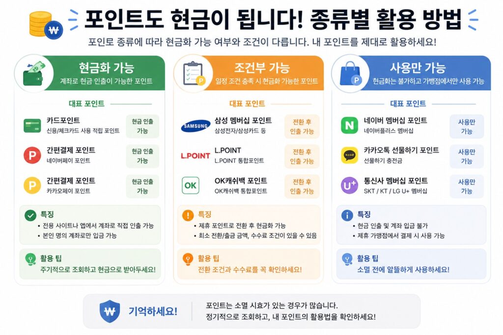 포인트 현금화 방법 총정리, 카드·멤버십 숨은 포인트까지 모으기 2 카드포인트와 간편결제 포인트의 현금화 가능 여부 비교
