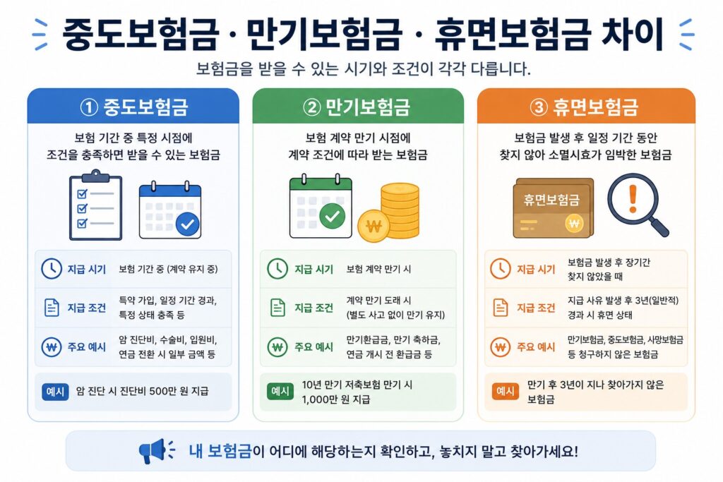 중도보험금과 만기보험금, 휴면보험금 차이