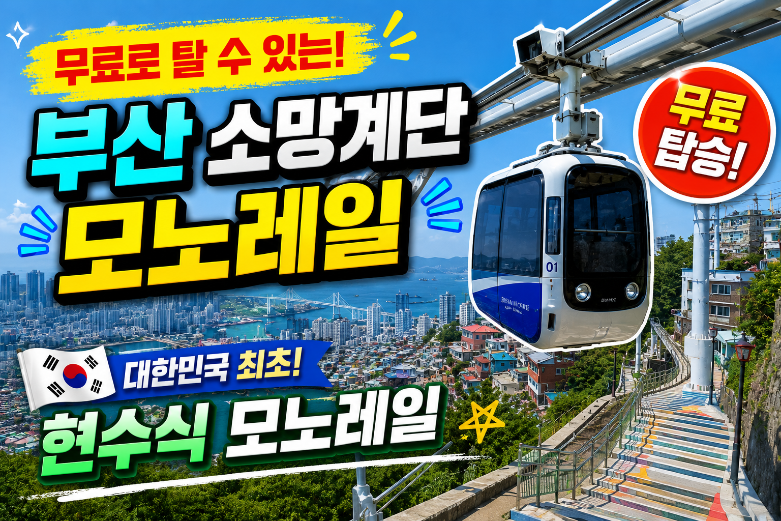 부산 소망계단 모노레일 무료로 탈 수 있는 대한민국 최초 현수식 모노레일