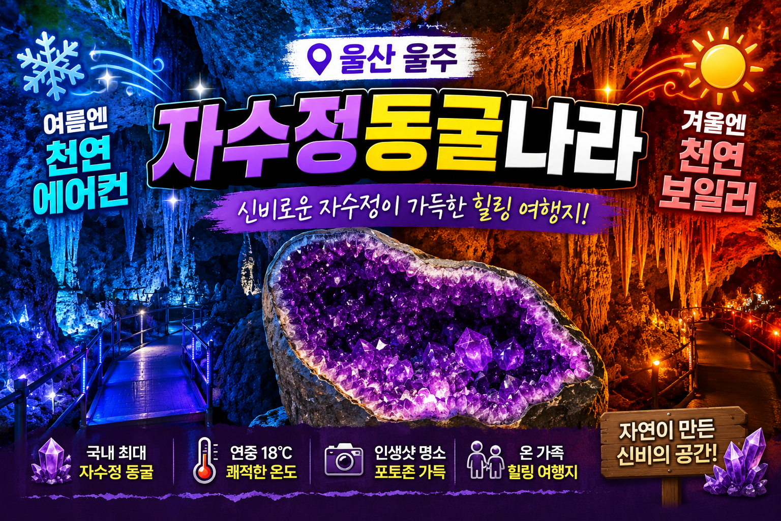 울산 울주 자수정동굴나라 여름엔 천연 에어컨, 겨울엔 천연 보일러