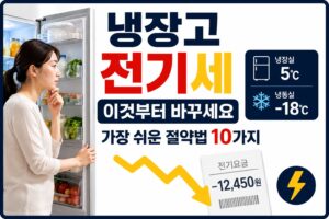 냉장고 온도를 확인하며 전기세 절약 방법을 살펴보는 모습