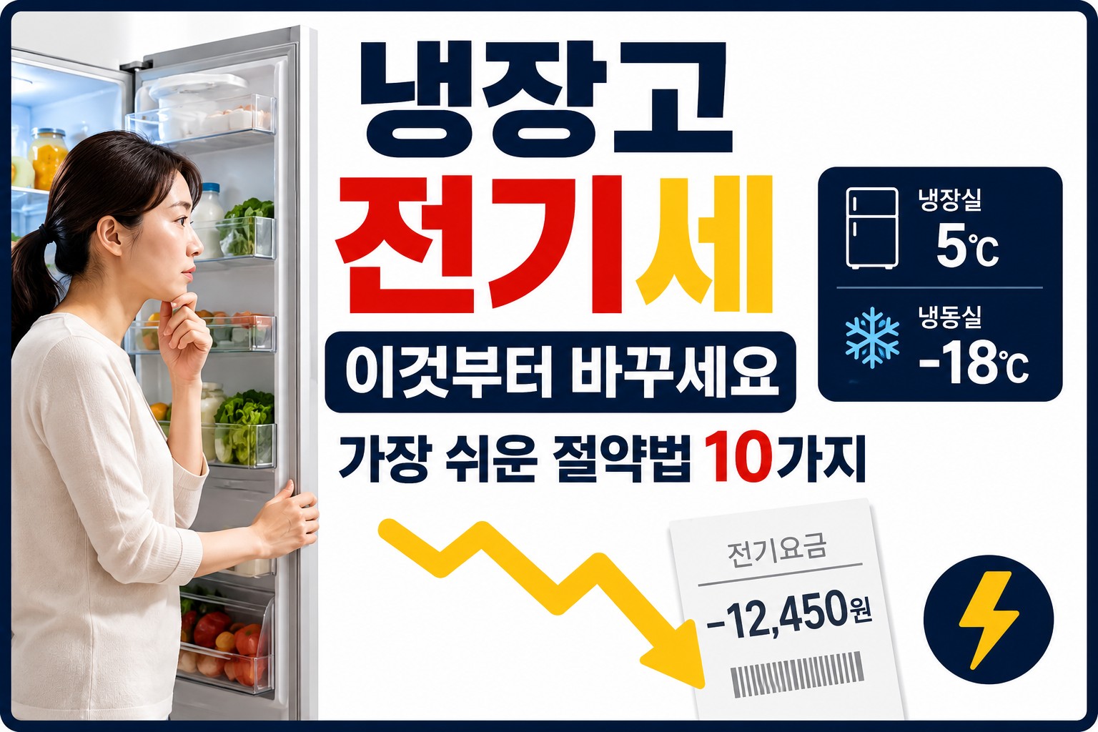 냉장고 온도를 확인하며 전기세 절약 방법을 살펴보는 모습